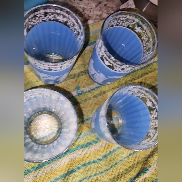 VINTAGE MCM JEANETTE HELLENIC EUC BLUE GRECIAN TUMBLER GLASSES SET OF 4 - Picture 3 of 5